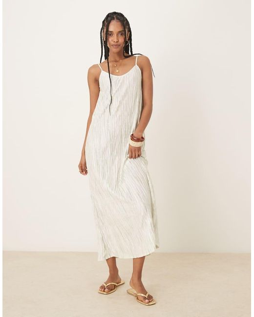 Vila Natural Plisse Cami Maxi Slip Dress