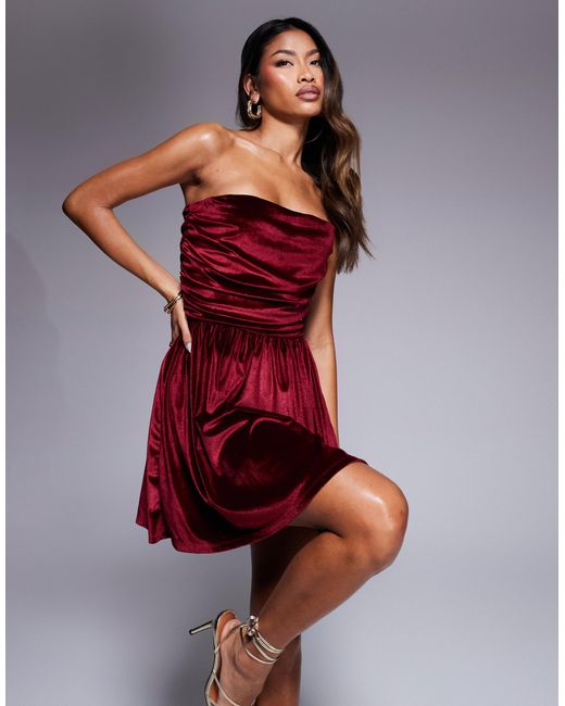 ASOS Red Velvet Ruched Bust Mini Dress
