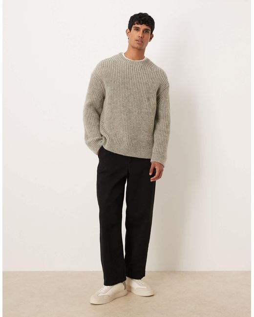 ARKET Natural Chunky Wool Ribbed Crew Neck Jumper for men