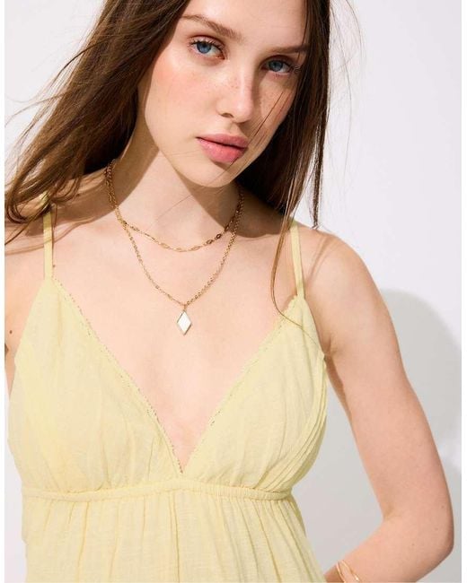Stradivarius White Long V-neck Dress