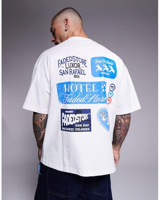 T-Shirt Color Crema Con Stampa Grafica Di Bagagli Sul Retro di Faded Store in Gray da Uomo