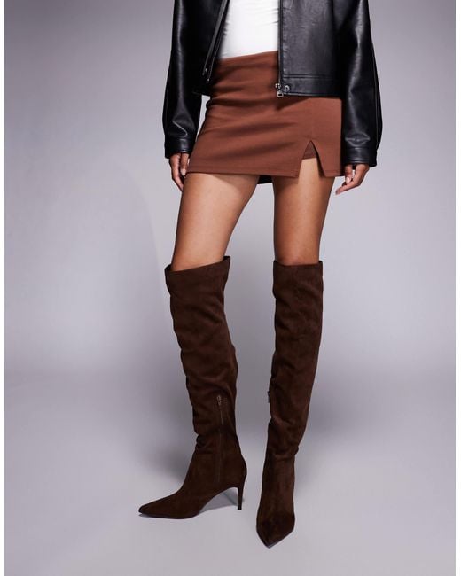 Public Desire Brown Ellen Pointed Toe Heeled Knee Boots
