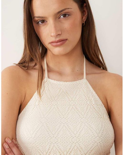 Vero Moda Brown Stretch Lace Halter Maxi Dress