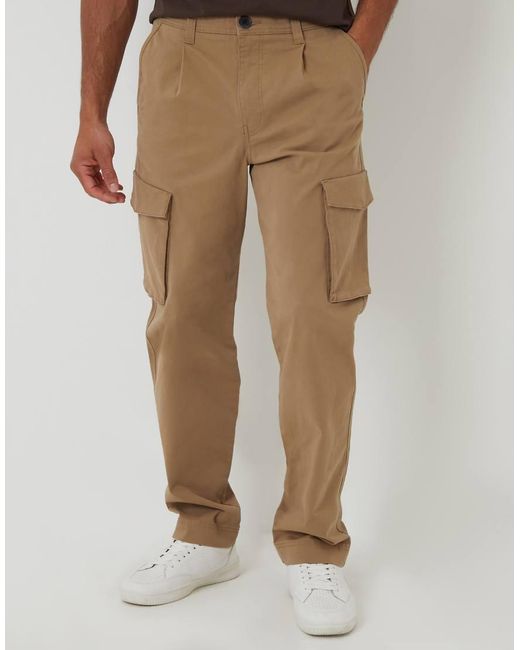 Threadbare Natural Relaxed Fit Cotton Cargo Trousers With Stretch for men