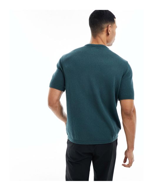 ASOS – strukturiertes strick-t-shirt in Blue für Herren