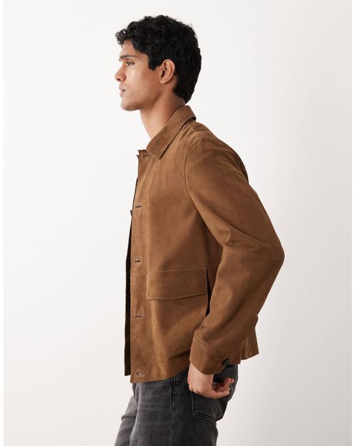 Mango Brown 100% Leather Button Up Jacket for men