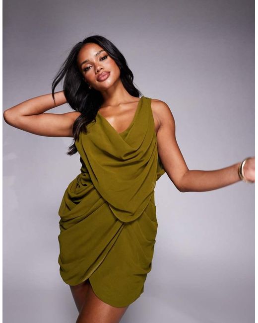 ASOS Green Extreme Drape Open Back Mini Dress