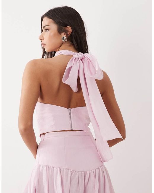 Bardot Pink Harlow Cotton High Halter Neck Crop Top