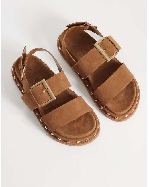 ASOS Brown Fraction Premium Studded Footbed Sandal