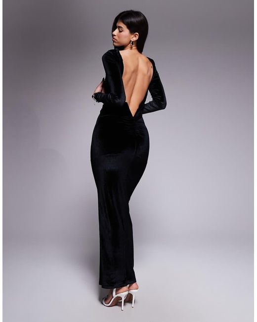 ASOS Gray Velvet Twist Neck Low Back Maxi