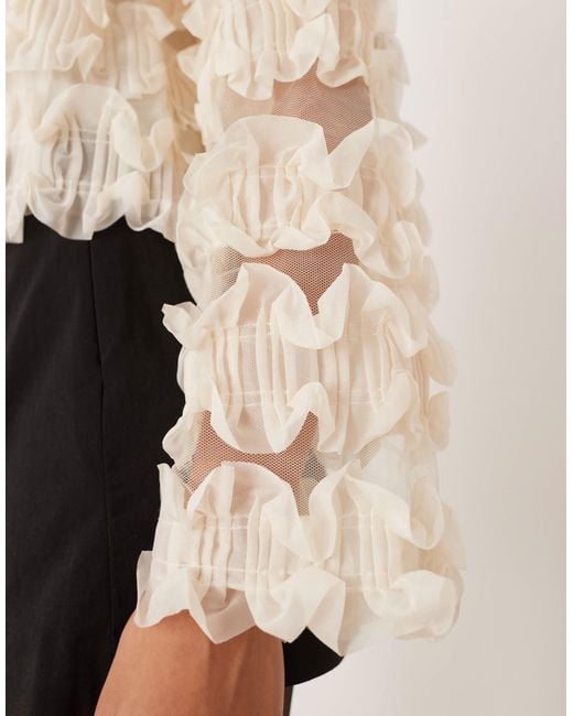 Y.A.S Natural Ruffle Textured Long Sleeve Top