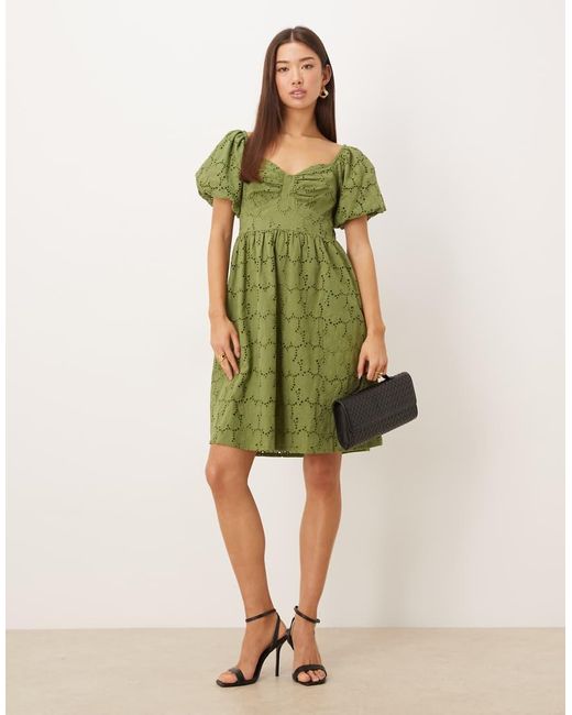 Lovedrobe Green Short Sleeve Sweetheart Neck Bow Detail Mini Dress
