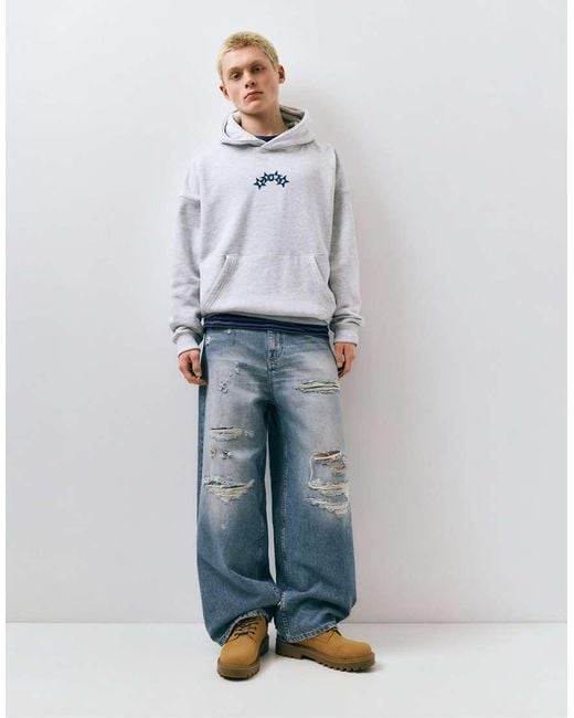Pull&Bear Gray Stwd Boxy Hoodie for men