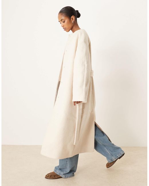 ASOS Natural Collarless Boucle Longline Formal Coat