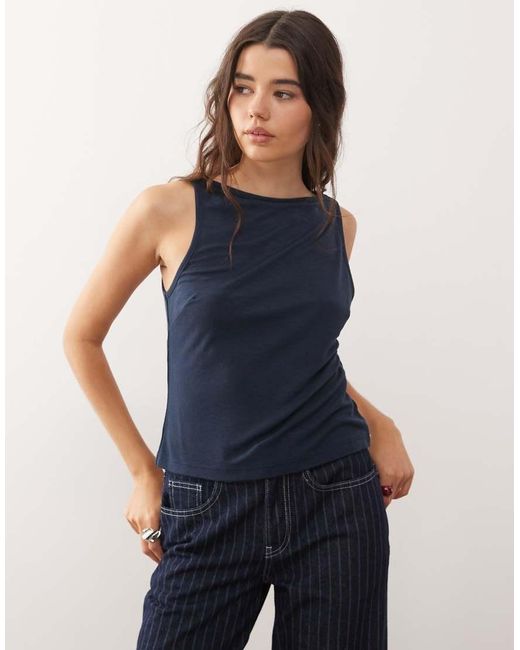 Collusion Blue Textured Slash Neck Vest