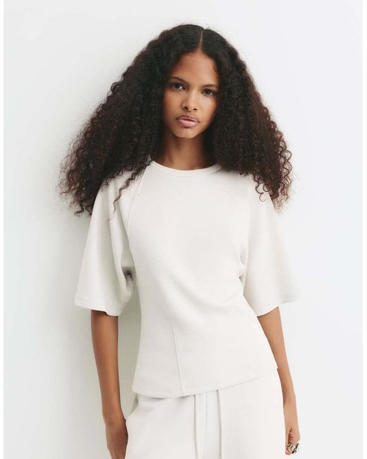 Pull&Bear White Short Sleeve Sweatshirt
