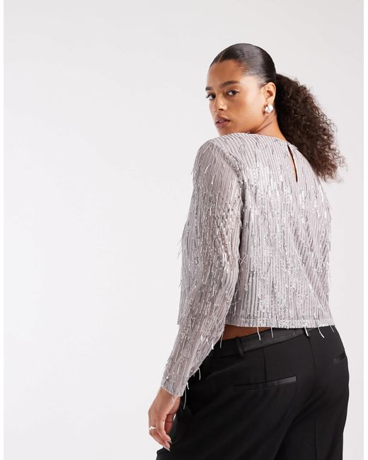 Crop top à sequins ONLY en coloris Gray