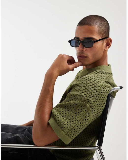 ASOS Green Oversized Knitted Notch Neck With Mesh Panels for men