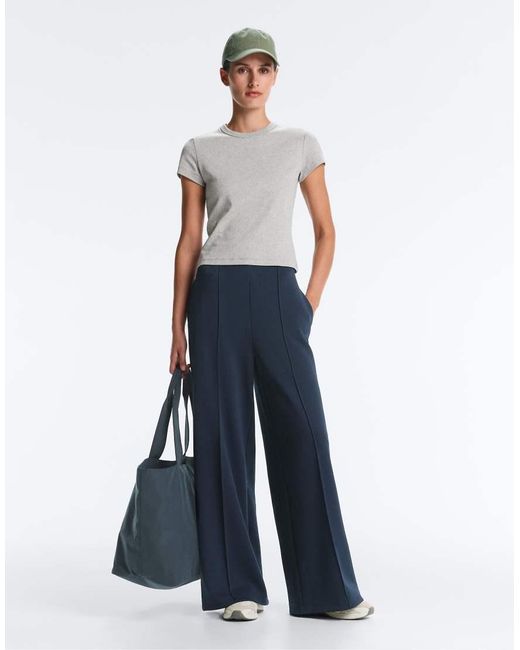 Oysho White Fitted Rib Cotton Blend T-shirt