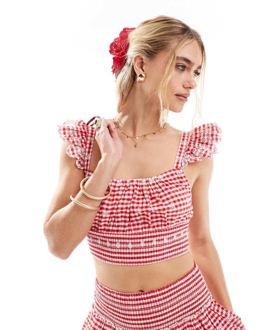 Crop Top A Quadretti di New Look in Pink