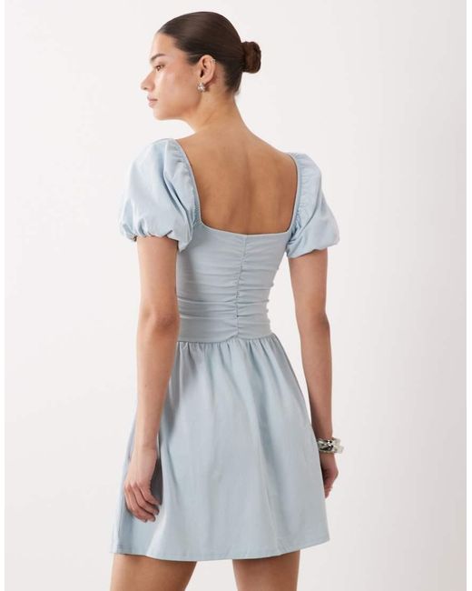 ASOS Blue Ruched Front Mini Tea Dress Gray