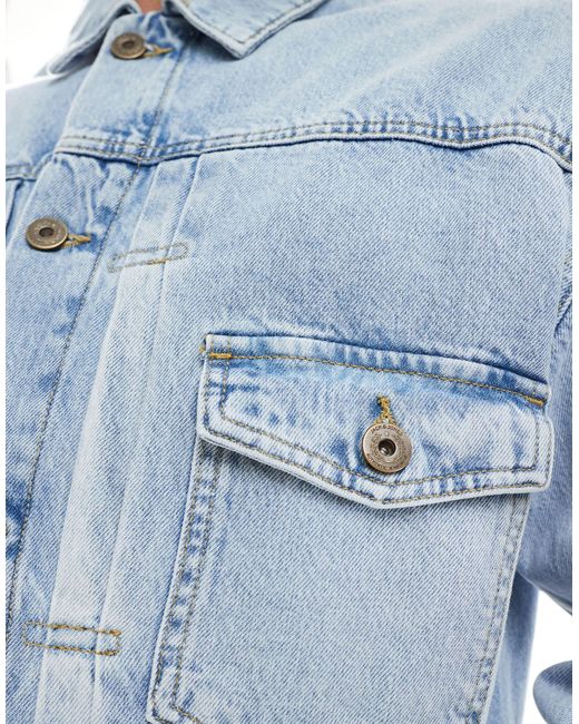 Jack & Jones Blue Boxy Fit Denim Jacket With Front Pocket for men