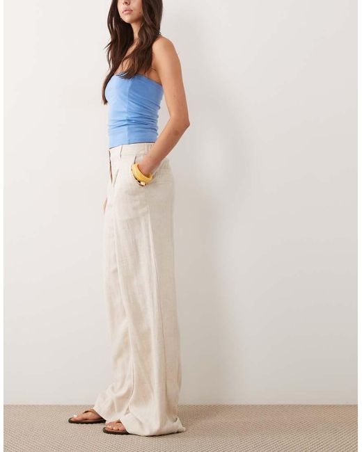 ASOS Natural Wide Leg Trousers With Pleat Detail