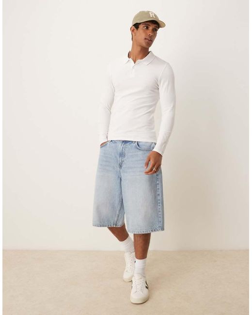 ASOS White Essentials Muscle Fit Long Sleeve Polo for men