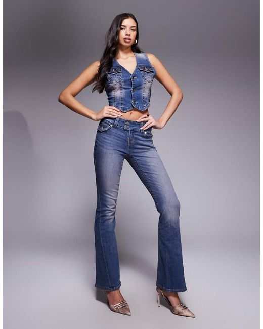 True Religion Blue Red Pigment Denim Button Through Singlet