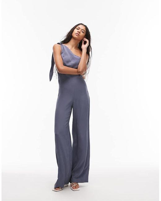 Mango Blue Draped One Shoulder Jumpsuit