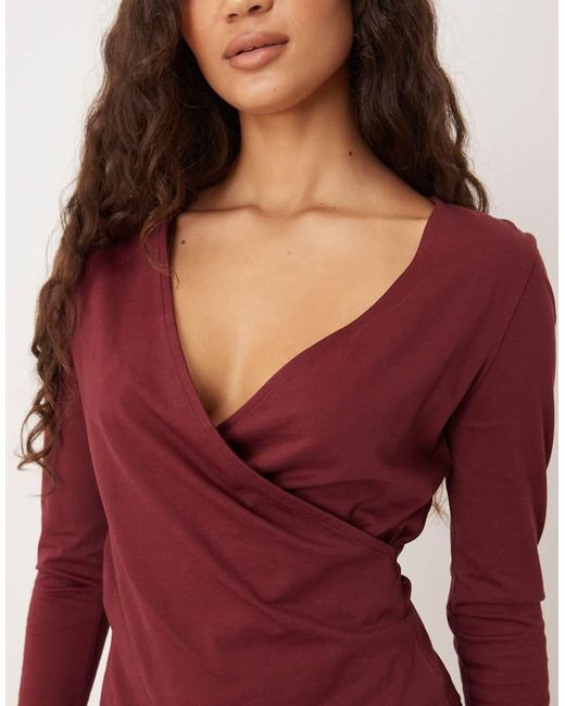 ASOS Red Circular Design Collection Asymmetric Neck Long Sleeve Tee