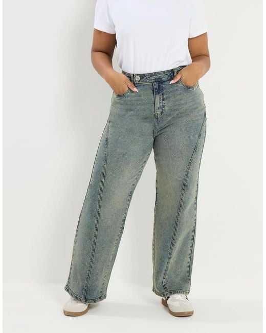 Yours Clothing Blue Seam Detail Wide Leg Jeans