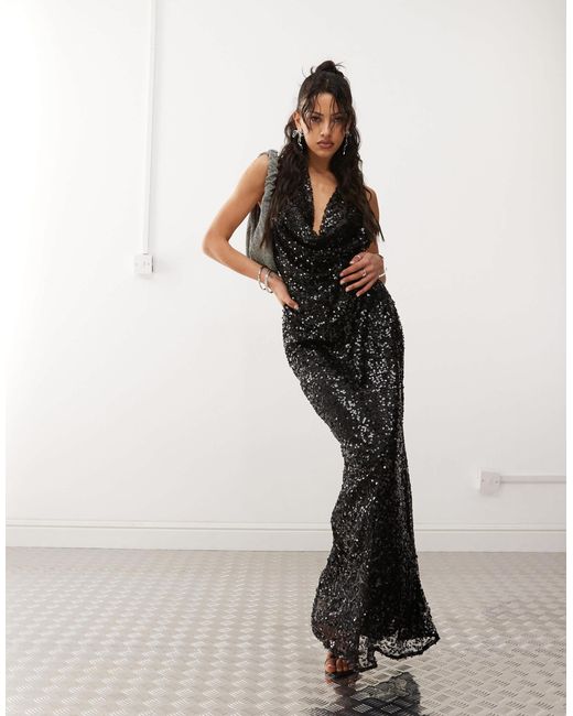 Amy Lynn Halter Neck Sequin Maxi Dress in Black | Lyst Amy Lynn Halter Neck Sequin Maxi Dress in Black | Lyst