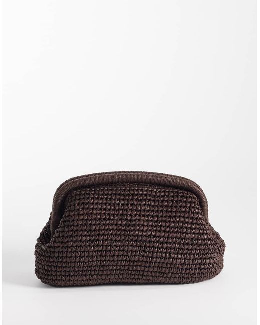 Mango Brown Woven Clutch Purse