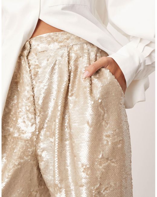 ARRANGE Natural Embellished Sequin Tailored Straight Leg Trouser