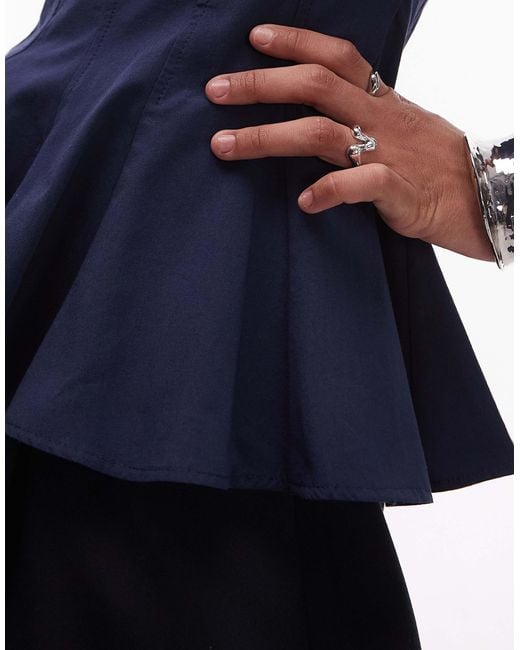 ASOS Blue Peplum Structured Cinch Top