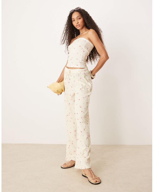 ASOS White – trägerloses longline-oberteil mit waffelstruktur und kleinem zitronenmuster, kombiteil