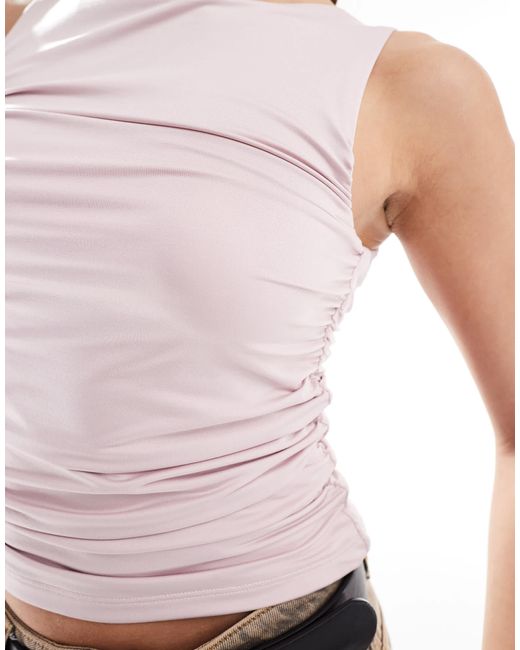 Stradivarius White Ruched Tank Top