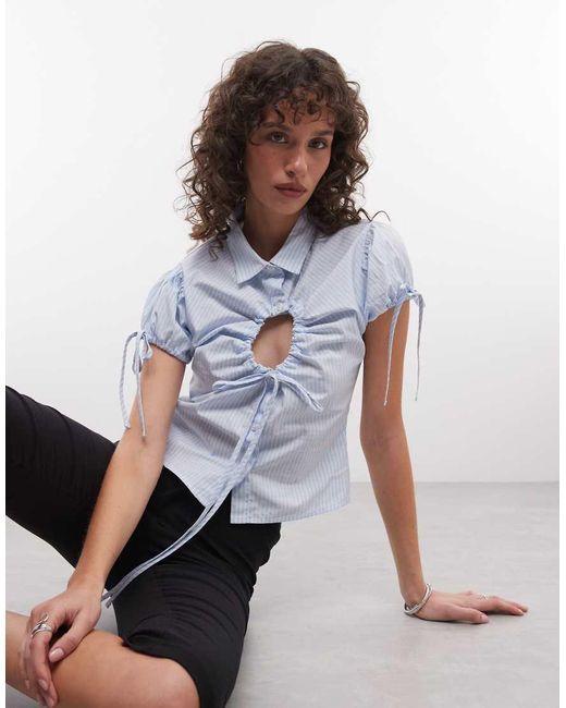 Collusion White Keyhole Fitted Cap Sleeve Shirt
