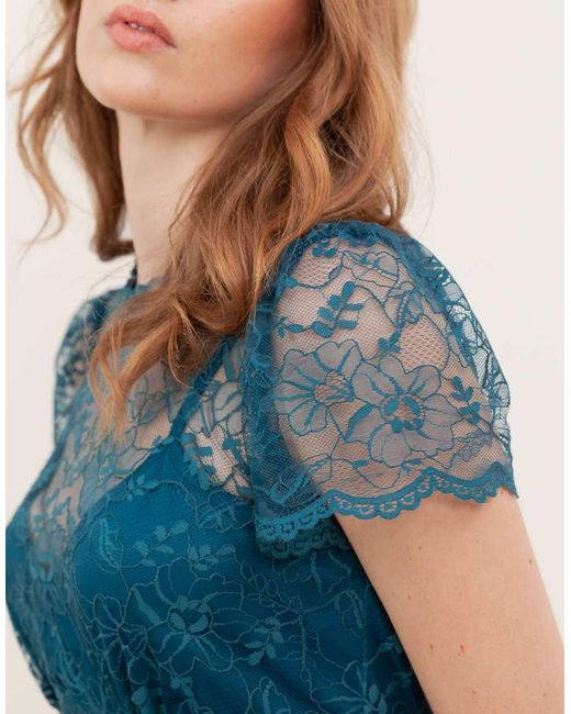 Lovedrobe Blue Floral Lace Short Sleeve Mini Dress