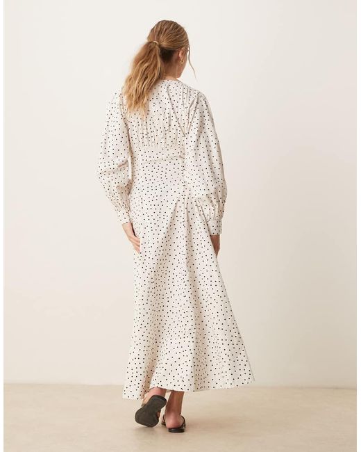 ASOS Poplin Maxi Jurk Met Lange Mouwen En V-Hals in het Natural