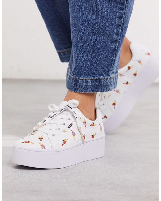 Tommy Hilfiger White Ice Cream Print Leather Trainers