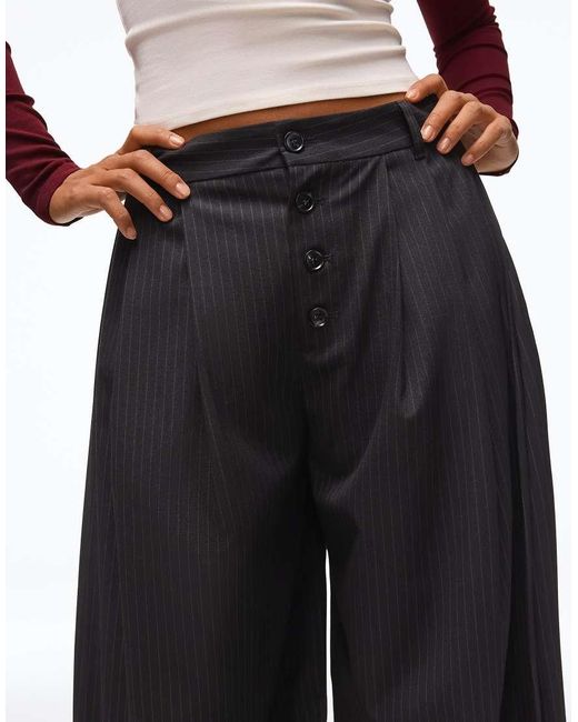 Bershka Black Petite Balloon Trousers With Buttons