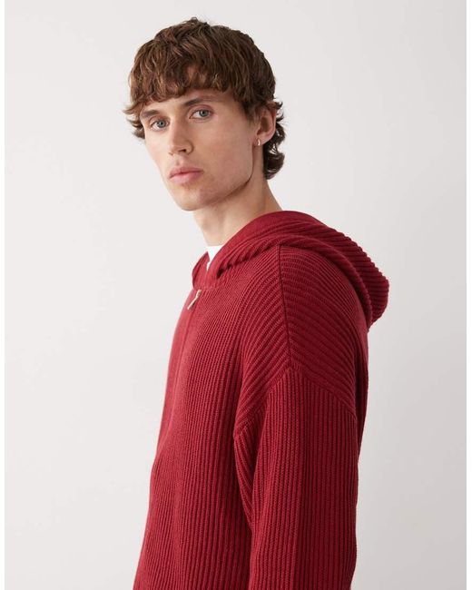 Collusion Red Knit Boxy Hoodie for men