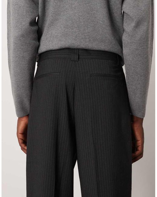 ASOS Black Smart Pleated Oversized Tapered Trousers for men