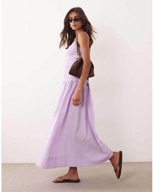 ASOS Pink Crinkle Maxi Sundress With Shirred Dropped Waist
