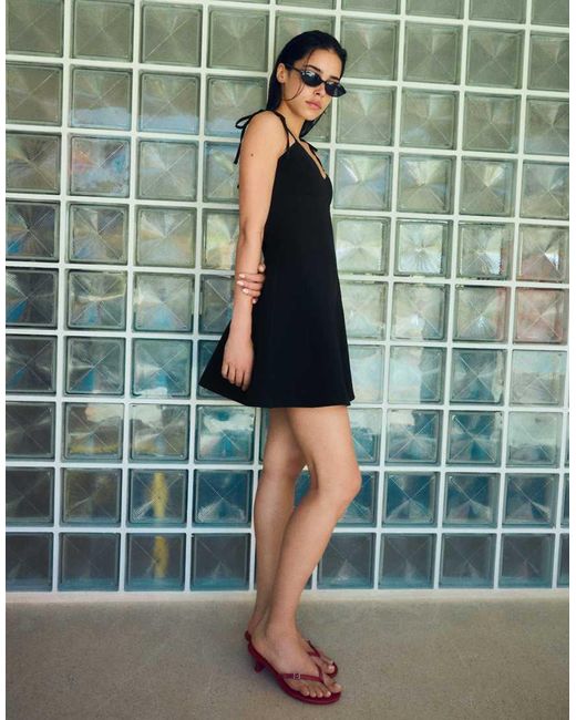 Bershka Green Mini Dress With Ribbon Straps