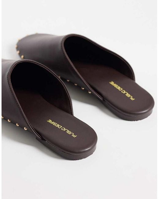 Public Desire Brown Joy Flat Mules With Studs