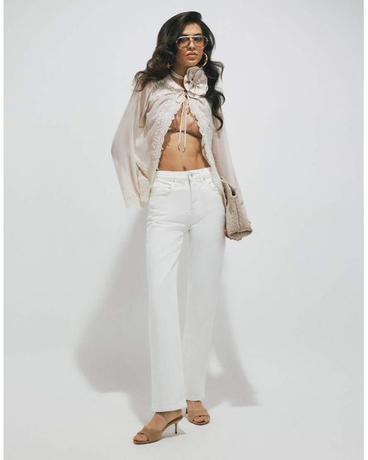 River Island Gray Embellished Tie Neck Sheer Blouse