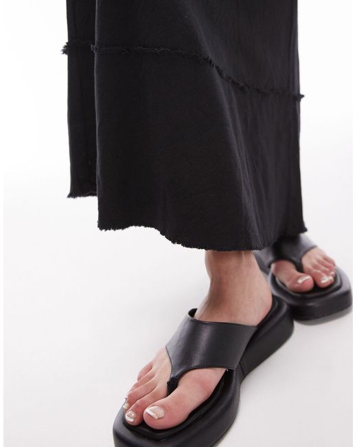 Jupe longue coupée en biais en lin avec bords bruts - noir TOPSHOP en coloris Black